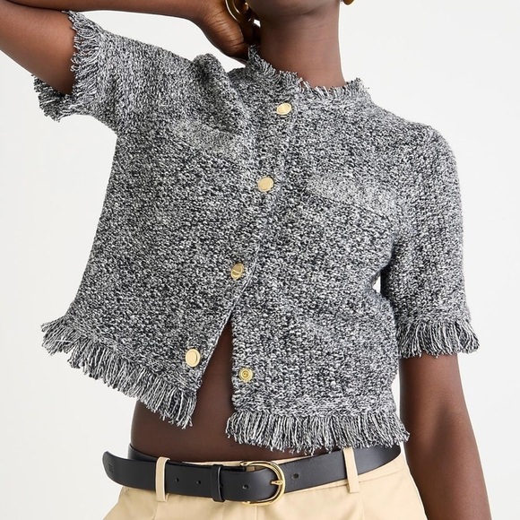 J.Crew XL Short Sleeve Fringe Cardigan Jacket Sweater Gray Cotton Linen Blend - Picture 6 of 6